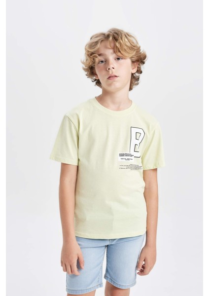 Erkek Çocuk Bisiklet Yaka Baskılı Kısa Kollu Tişört