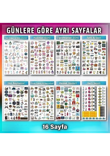 Seti 1000 Adet - Yılın Özel Günleri Konsepti Etiketler - Günlük, Ajanda, Defter, Için, Erkek-Kız Çocuk ve Yetişkinlere Kendinden Yapışkanlı Eğlenceli Çıkartmalar (16 Sayfa)