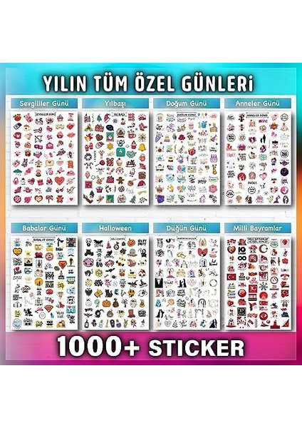 Seti 1000 Adet - Yılın Özel Günleri Konsepti Etiketler - Günlük, Ajanda, Defter, Için, Erkek-Kız Çocuk ve Yetişkinlere Kendinden Yapışkanlı Eğlenceli Çıkartmalar (16 Sayfa) modelleri