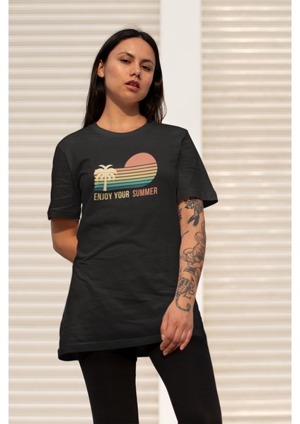 Kadın Enjoy Your Summer Baskılı Oversize T-Shirt