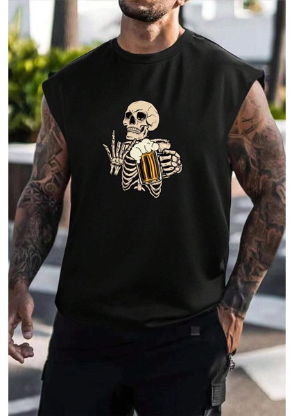 Kuru Kafa Baskılı Oversize Kolsuz T-Shirt