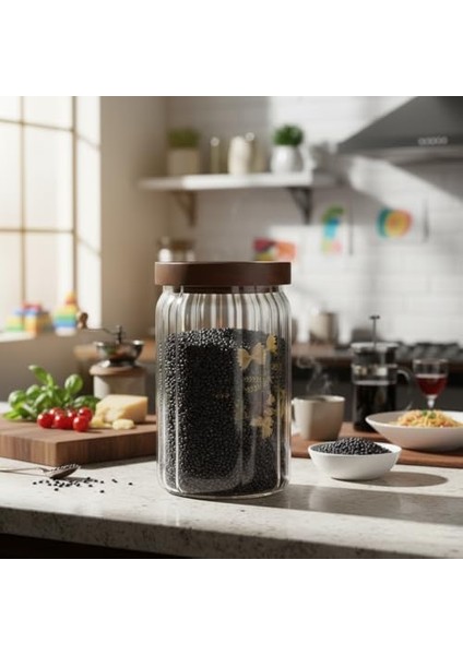 Akasya Kapaklı Çizgili Cam Kavanoz (750 Ml) | Hava Geçirmez, Modern Fitilli Tasarım Gıda Saklama Kabı | Bakliyat, Kahve, Çay ve Kuruyemiş Kavanozu (9X15 Cm) modelleri