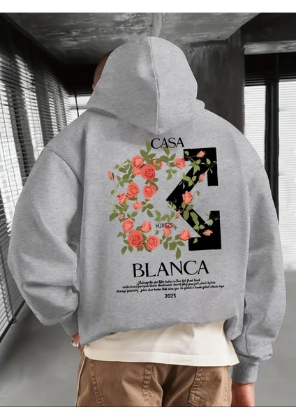 Erkek Kapüşonlu Blanca Sırt Baskılı Oversize Hoodie - Sokak Stili - Günlük Kombin