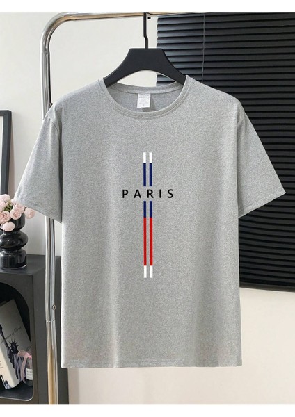 Paris Çizgi Baskılı Unisex Oversize T-Shirt
