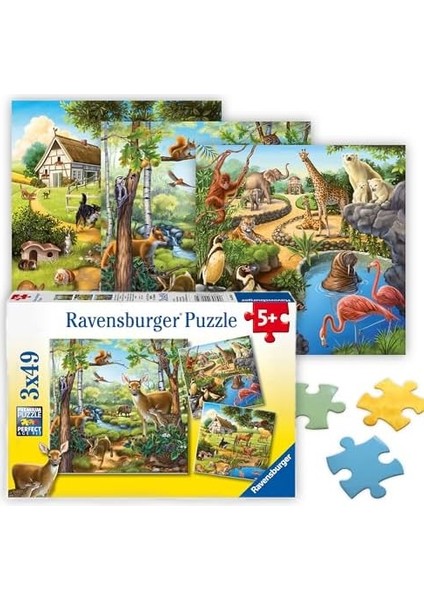 92659 Dağ Hayvanları Çocuk Puzzle, Çok Renkli, 3X49 Parça modelleri