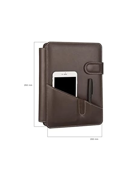 2k 5292 Ajanda Tarihsiz Çizgili Deri Telefon Kılıflı 4 Halka Mekanizmalı Hesap Makineli Organizer, Kahverengi