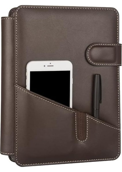 2k 5292 Ajanda Tarihsiz Çizgili Deri Telefon Kılıflı 4 Halka Mekanizmalı Hesap Makineli Organizer, Kahverengi fiyatları