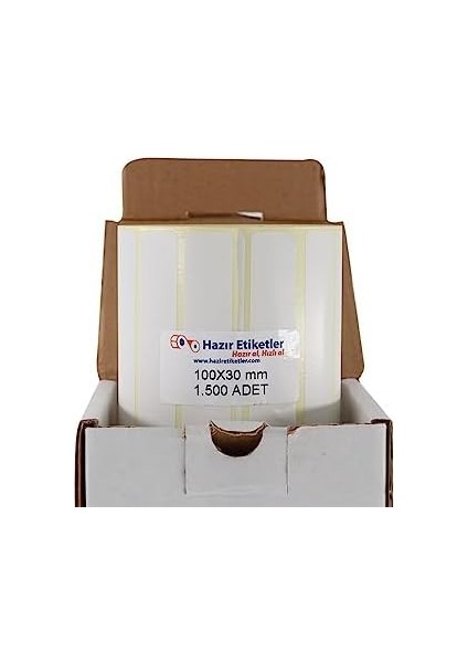 Hazır Al Hızlı Al Kuşe Etiket 100MM x 30MM Ruloda 1500 Adet 40MM Çapında Baskısız Barkod Yazıcı Etiketi