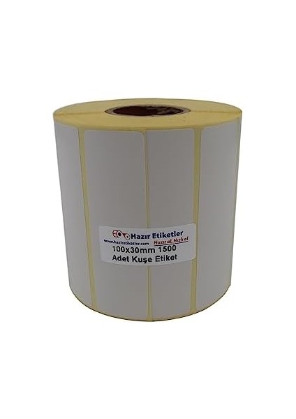 Hazır Al Hızlı Al Kuşe Etiket 100MM x 30MM Ruloda 1500 Adet 40MM Çapında Baskısız Barkod Yazıcı Etiketi modelleri