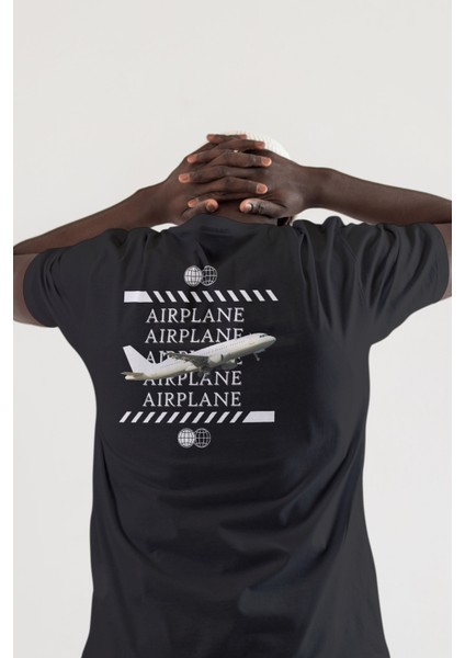 Airplane Sırt Baskılı Erkek Oversize T-Shirt