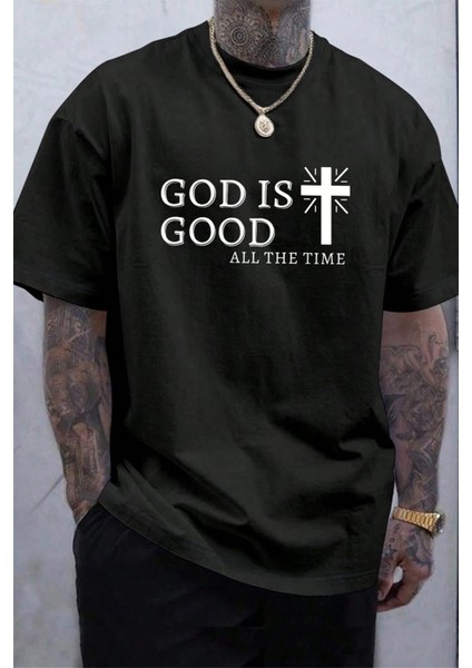 God Is Good Baskılı Erkek Oversize T-Shirt