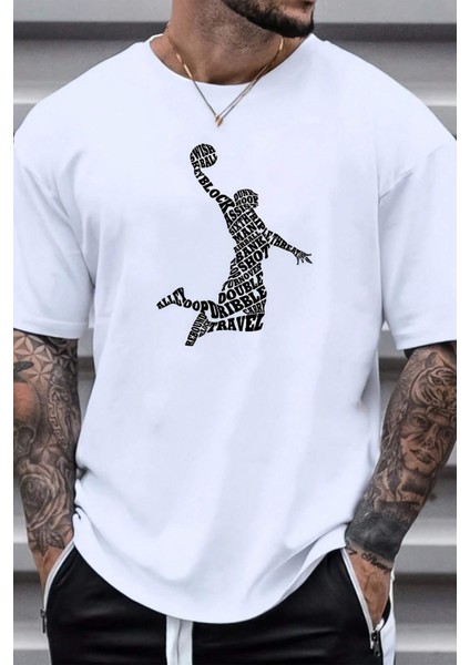 Basketbol Baskı Erkek Oversize T-Shirt
