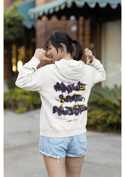 Make Some Noise Baskılı Oversize Kapüşonlu Sweatshirt