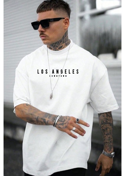 Los Angeles Downtown Baskılı Erkek Oversize T-Shirt fiyatları
