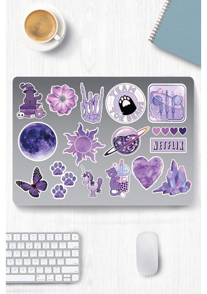 Purple Aesthetic Temalı Etiket Seti 1 - Mor - Laptop Notebook Telefon