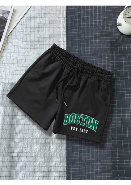 Boston Baskılı Unisex Şort