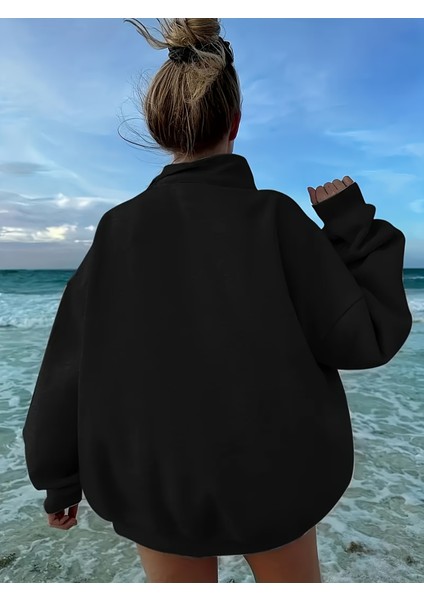 Kadın 1977 Baskılı Yarım Fermuarlı Dik Yaka Sweat fiyatları