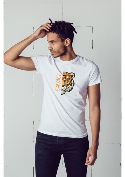 Savage Kaplan Baskılı Oversize Erkek T-Shirt
