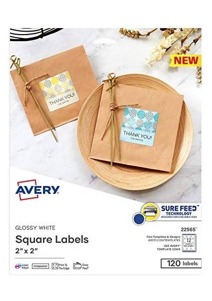 Yazdırılabilir Boş Kare Etiketler, 2 "x 2", Parlak Beyaz, 120 Özelleştirilebilir Etiket (22565) fiyatları