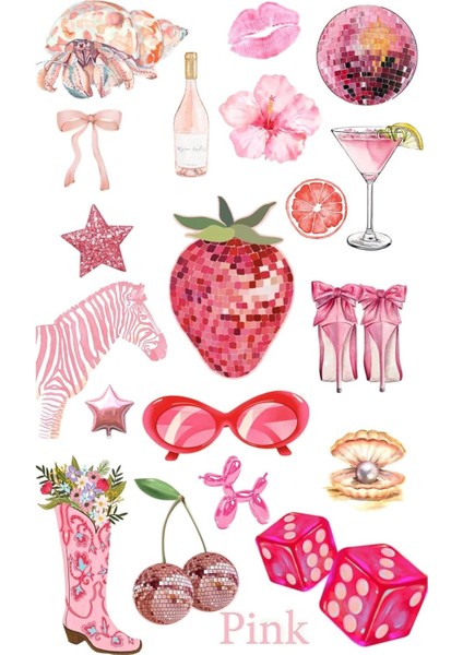 Pink Retro Laptop Tablet Telefon Ajanda Bullet Journal Motor -Suya Dayanıklı Etiket