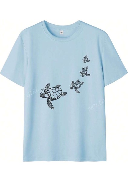 Deniz Kaplumbağası Baskılı Kadın Oversize T-Shirt fiyatları