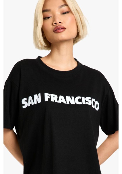 Oversize Kadın San Francisco Baskılı T-Shirt