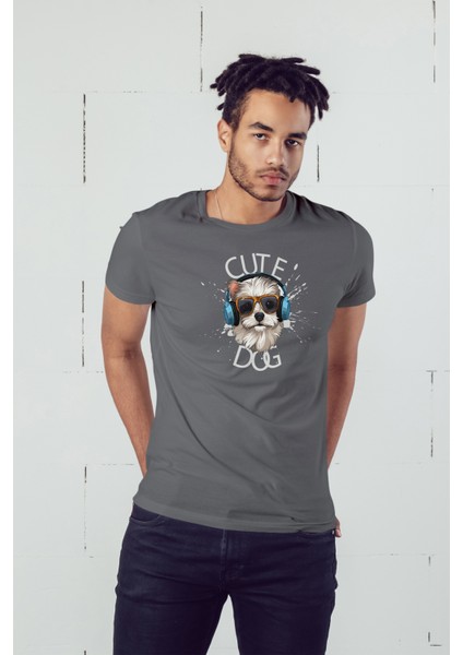 Cute Dog Baskılı Erkek Oversize T-Shirt
