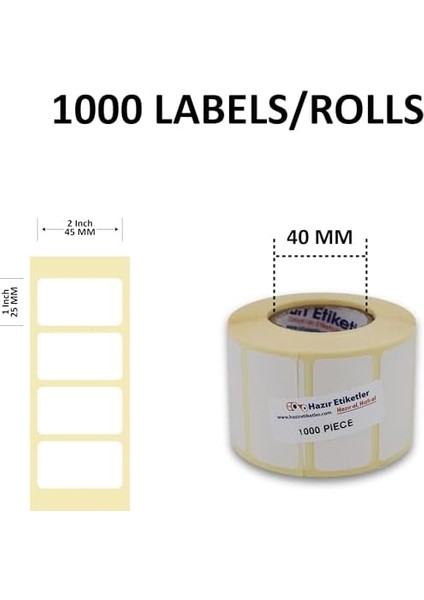 Hazır Al Hızlı Al Kuşe Etiket 45MM x 25MM Ruloda 1000 Adet 40MM Çapında Baskısız Barkod Yazıcı Etiketi