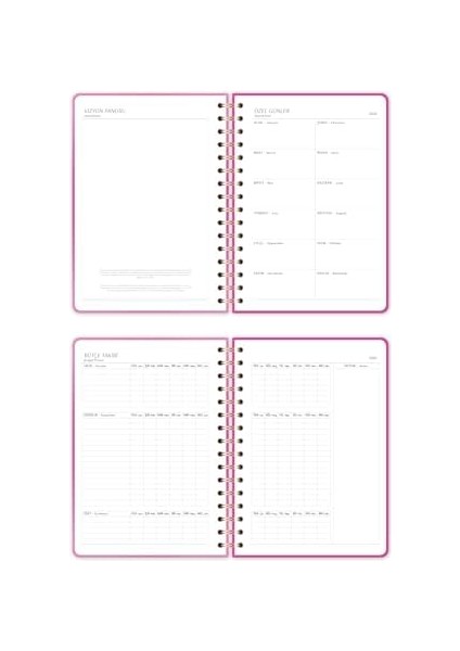 2026 A5 Spiralli Haftalık Ajanda 12 Aylık - Pembe