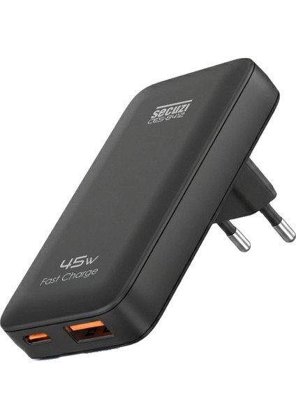 45W Hızlı Gan PPS Destekli Şarj Adaptörü / Type-C Usb-A Çift Port / Türk-Amerikan Tipi Çift Fiş / Ultra Slim