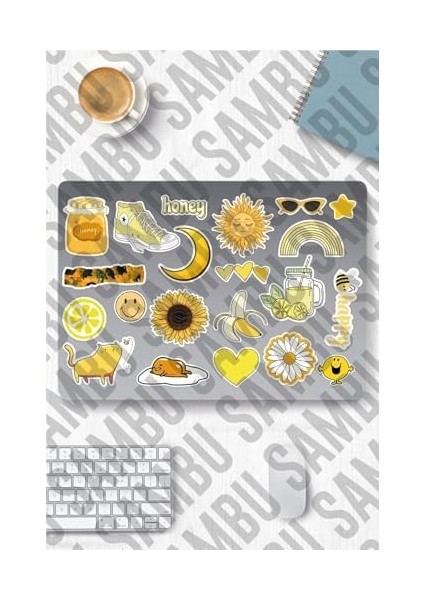 Yellow Aesthetic Temalı Etiket Seti 2 - Sarı - Laptop Notebook Telefon