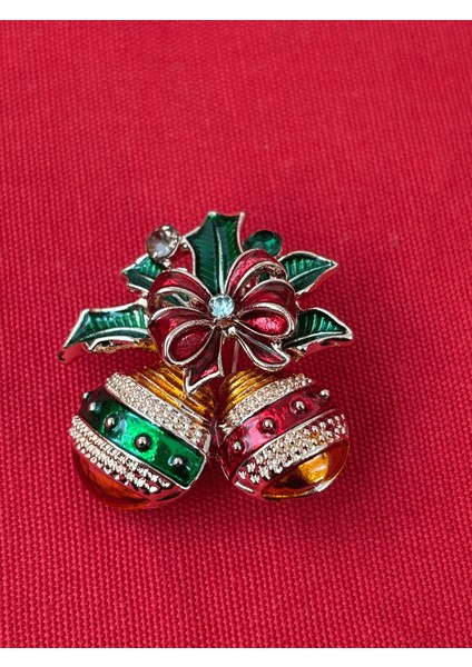 Kurdela Detaylı Renkli Parlak Taşlı Yılbaşı Topları Gold Broş fiyatları
