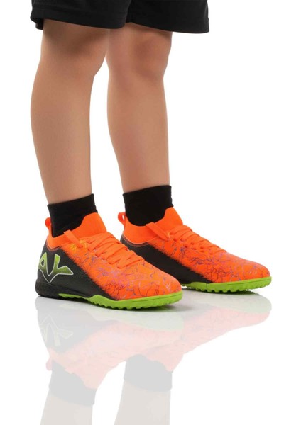 Turuncu Siyah Bilekten Çoraplı Erkek Çocuk Halı Saha Ayakkabısı FH-252-153 F