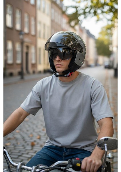 Sway Sw 765 The Dark Knight Güneş Vizörlü Siyah Cam Mat Yarım Açık Motosiklet Scooter Kask