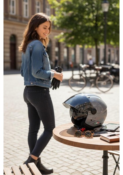 Sway Sw 765 The Dark Knight Güneş Vizörlü Siyah Cam Mat Yarım Açık Motosiklet Scooter Kask fırsatları