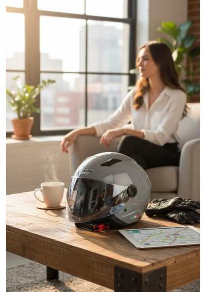 Sway Sw 765 The Dark Knight Güneş Vizörlü Siyah Cam Mat Yarım Açık Motosiklet Scooter Kask