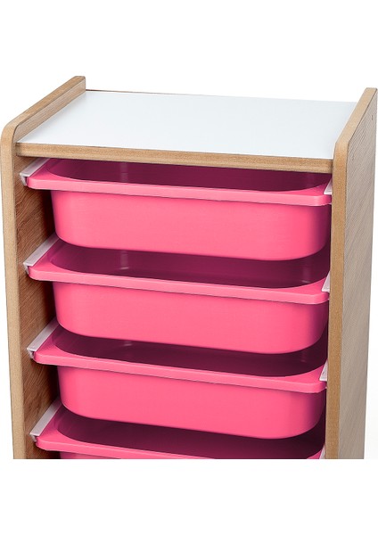 Montessori Tarzı Ceviz Mdf 6 Pembe Çekmeceli Oyuncak ve Kitap Dolabı fiyatları