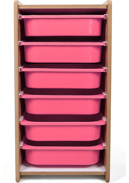 Montessori Tarzı Ceviz Mdf 6 Pembe Çekmeceli Oyuncak ve Kitap Dolabı modelleri