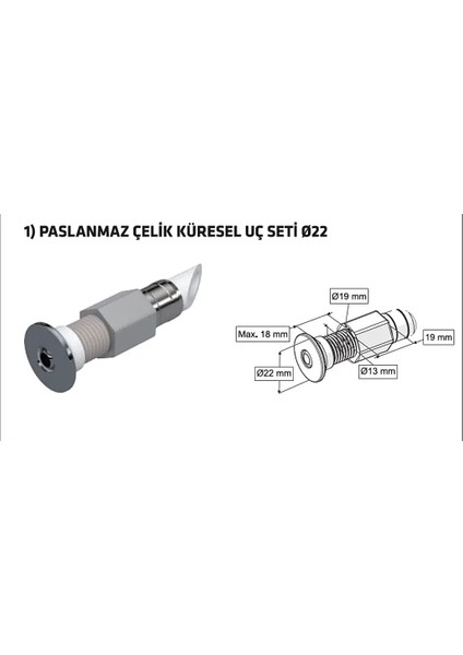 Yt323 Ø22 Küresel Uçlu L Tipi Esnek Taharet Çubuğu Rekorlu 60mm modelleri