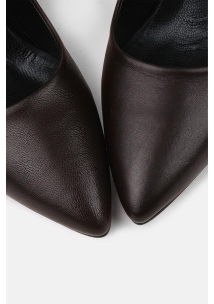 Beliz Hakiki Deri Acı Kahve Kadın Stiletto Ayakkabı