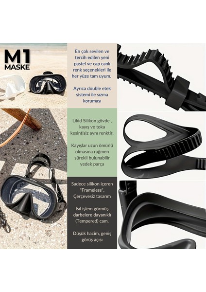 Molys M1 Dalış Maskesi + Kutusu + Şnorkel + Şnorkel Kabı + Anti Fog Buğu Önleyici Film Set Halinde Sarı Renk fırsatları