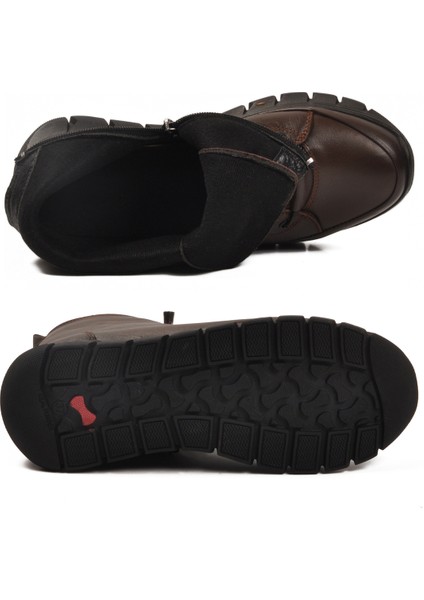 Kahve Hakiki Deri Içi Polarlı Kaymaz Fermuarlı Kadın Bot 3910 Z indirimleri