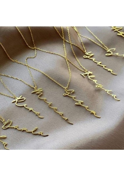 Dikey Imza Isim Kolye Gümüş Kişiye Özel