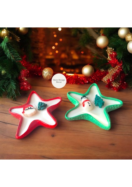 Dekoratif Yıldız Tabakta Yılbaşı Yeni Yıl Noel Temalı 2 Li %100 Doğal Vegan Soya Wax Mum fiyatları