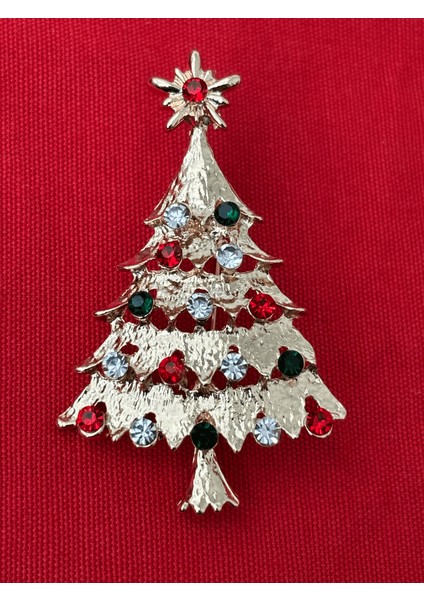 Renkli Parlak Taşlı Yılbaşı Ağacı Figürlü Gold Broş fiyatları
