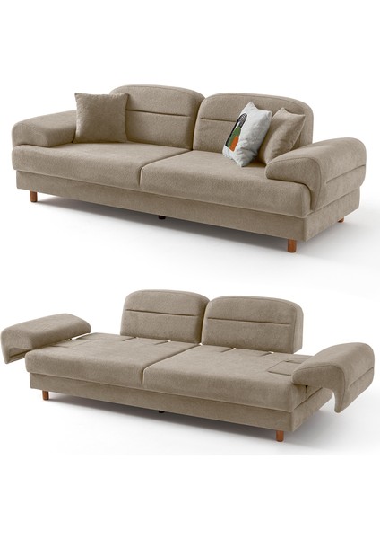 Lizbon Yataklı Sandıklı Koltuk Takımı 3+1 Sütlü Kahve