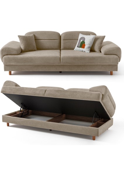 Lizbon Yataklı Sandıklı Koltuk Takımı 3+1 Sütlü Kahve