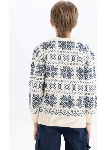 Erkek Çocuk Bisiklet Yaka Desenli Triko Kazak C8116A824WN