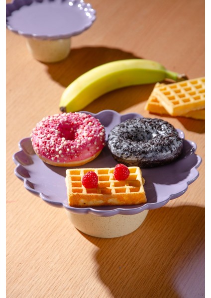 Fungo Ayaklı Pasta Kek Sunum Tabağı 23 cm | Mor