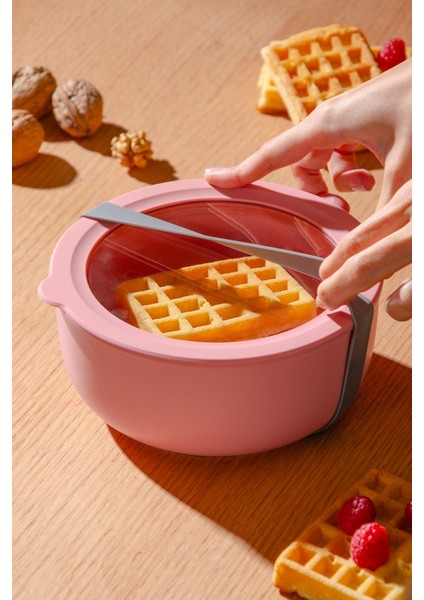 Moca Stoneware Hava Geçirmez Şeffaf Kapaklı Saklama Kabı 1000 ml | Pembe